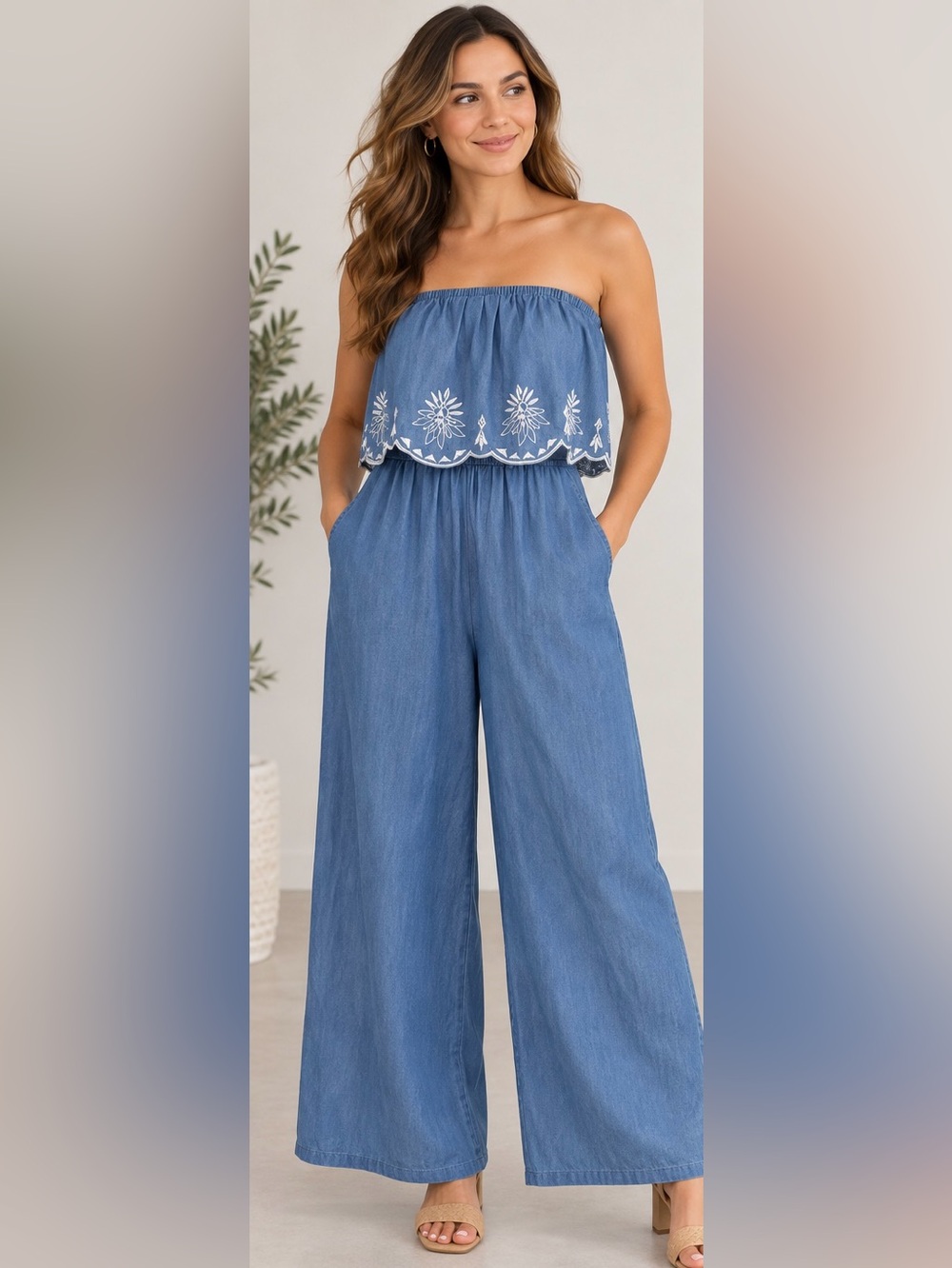Jessica Simpson denim embroidered jumpsuit